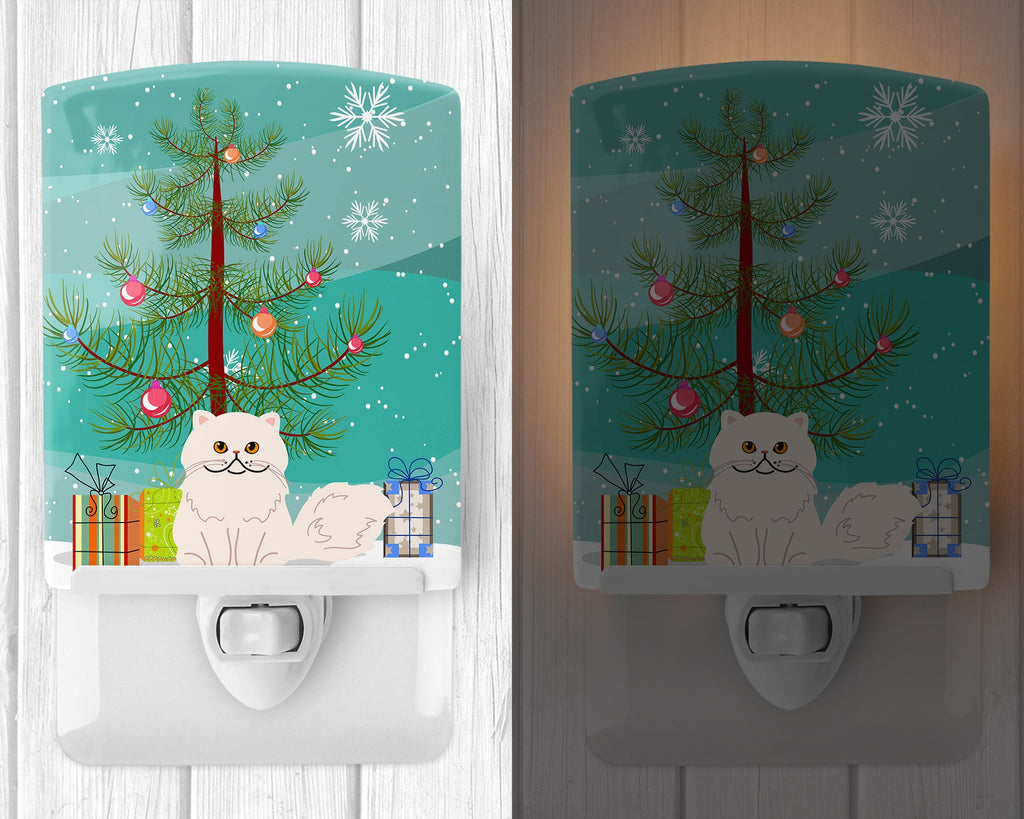 Persian Cat Merry Christmas Tree Ceramic Night Light Compact, UL-Certified, Ideal for Bedroom, Bathroom, Nursery, Hallway, Kitchen, 6x4x3, Multicolor