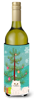 Persian Cat Merry Christmas Tree Wine Bottle Hugger Gift Sleeve for Standard 750 ml Bottles, Insulated Reusable Also Fits Mini Shot & Pint Bottles