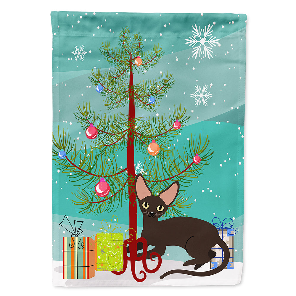 Peterbald Cat Merry Christmas Tree House Flag 28x40 Porch Sleeve Pole Decorative Outside Yard Banner Artwork Wall Hanging, Polyester