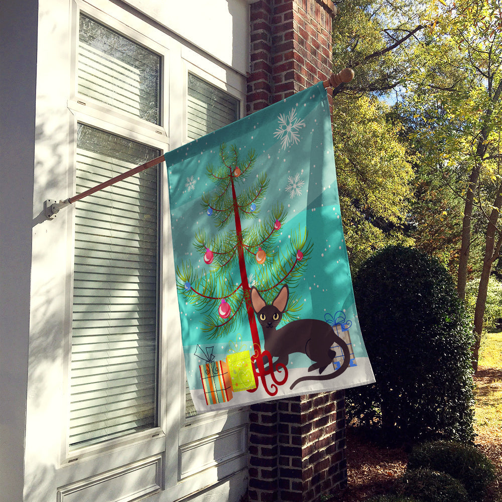 Peterbald Cat Merry Christmas Tree House Flag 28x40 Porch Sleeve Pole Decorative Outside Yard Banner Artwork Wall Hanging, Polyester