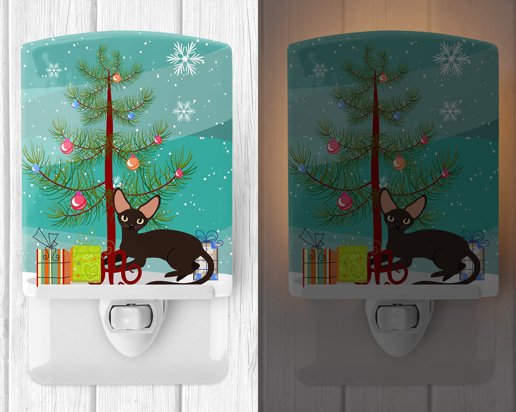 Peterbald Cat Merry Christmas Tree Ceramic Night Light Compact, UL-Certified, Ideal for Bedroom, Bathroom, Nursery, Hallway, Kitchen, 6x4x3, Multicolor