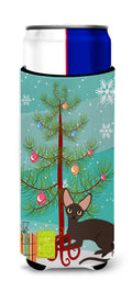 Peterbald Cat Merry Christmas Tree Slim Can Hugger , Insulated Foam Hugger for 12 oz Slim Cans, Beer Bottles & Water Bottles, Printed in USA