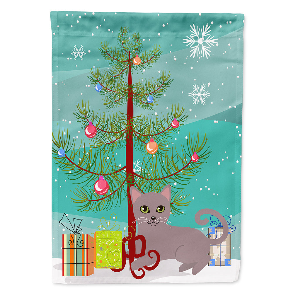 Russian Blue Cat Merry Christmas Tree House Flag 28x40 Porch Sleeve Pole Decorative Outside Yard Banner Artwork Wall Hanging, Polyester