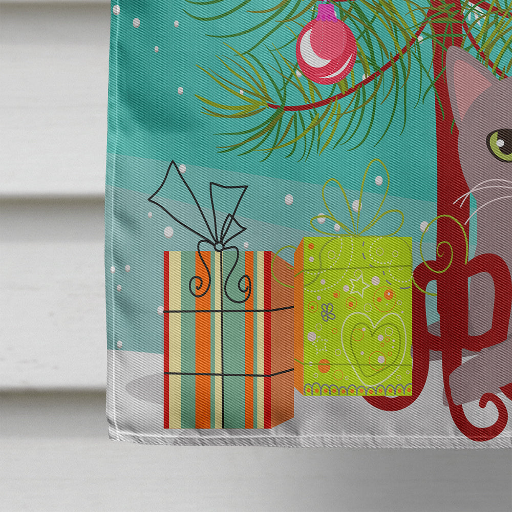 Russian Blue Cat Merry Christmas Tree House Flag 28x40 Porch Sleeve Pole Decorative Outside Yard Banner Artwork Wall Hanging, Polyester