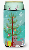 Russian Blue Cat Merry Christmas Tree Tall Boy Hugger Can Cooler Sleeve Machine Washable Drink Collapsible Insulator Beverage Insulated Holder
