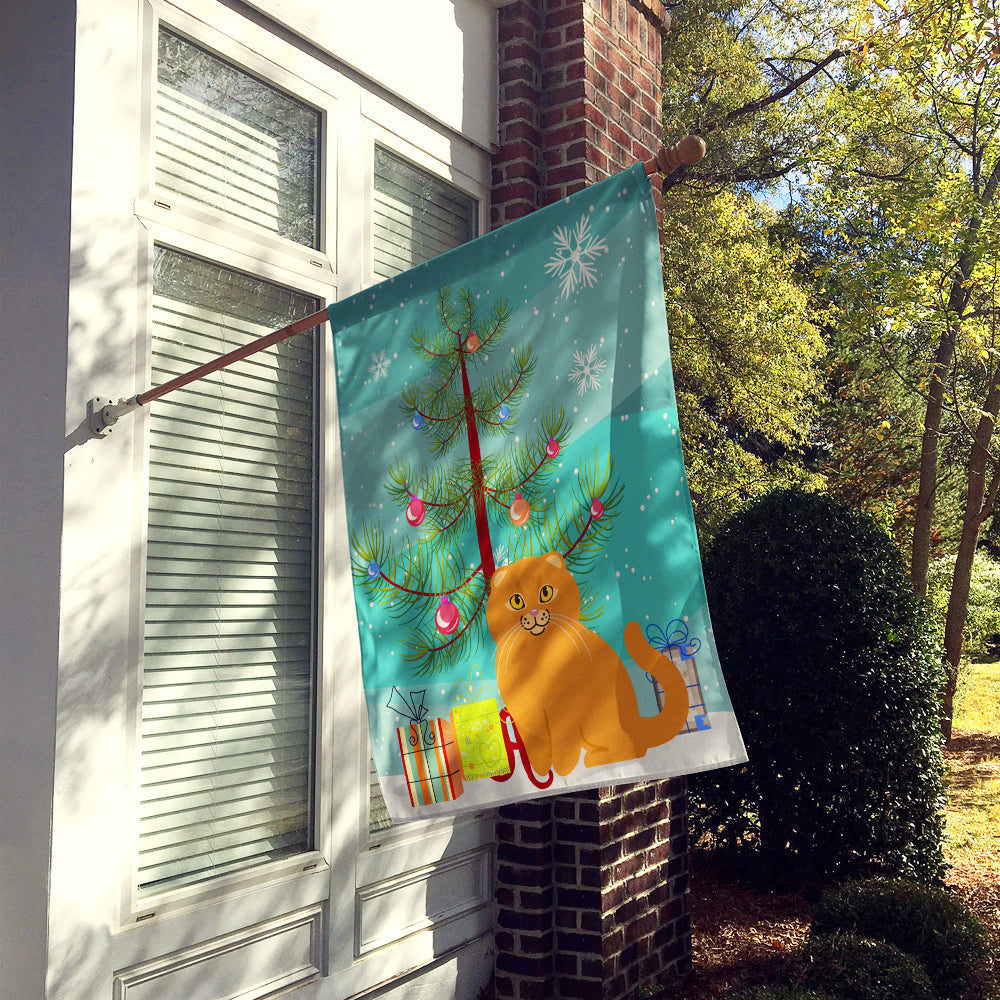 Scottish Fold Cat Merry Christmas Tree House Flag 28x40 Porch Sleeve Pole Decorative Outside Yard Banner Artwork Wall Hanging, Polyester