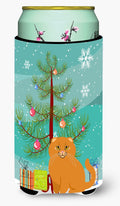 Scottish Fold Cat Merry Christmas Tree Tall Boy Hugger Can Cooler Sleeve Machine Washable Drink Collapsible Insulator Beverage Insulated Holder