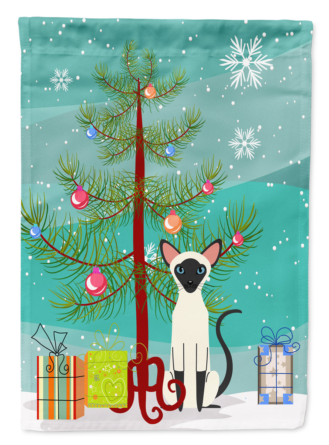 Siamese Cat Merry Christmas Tree House Flag 28x40 Porch Sleeve Pole Decorative Outside Yard Banner Artwork Wall Hanging, Polyester