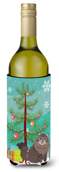 Siberian Cat Merry Christmas Tree Wine Bottle Hugger Gift Sleeve for Standard 750 ml Bottles, Insulated Reusable Also Fits Mini Shot & Pint Bottles