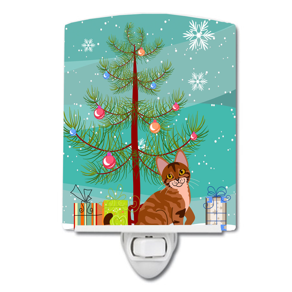 Sokoke Cat Merry Christmas Tree Ceramic Night Light Compact, UL-Certified, Ideal for Bedroom, Bathroom, Nursery, Hallway, Kitchen, 6x4x3, Multicolor