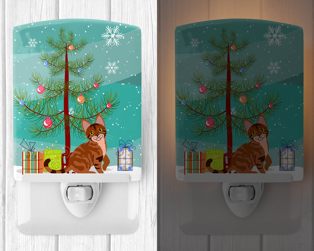 Sokoke Cat Merry Christmas Tree Ceramic Night Light Compact, UL-Certified, Ideal for Bedroom, Bathroom, Nursery, Hallway, Kitchen, 6x4x3, Multicolor