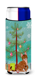 Sokoke Cat Merry Christmas Tree Slim Can Hugger , Insulated Foam Hugger for 12 oz Slim Cans, Beer Bottles & Water Bottles, Printed in USA
