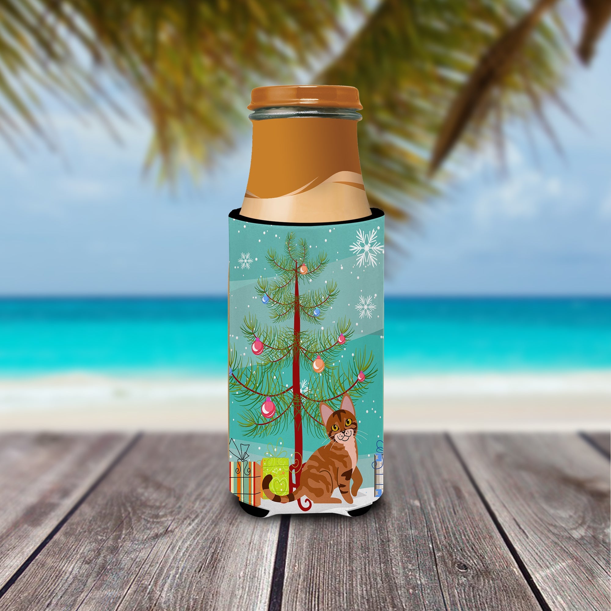 Sokoke Cat Merry Christmas Tree Slim Can Hugger , Insulated Foam Hugger for 12 oz Slim Cans, Beer Bottles & Water Bottles, Printed in USA