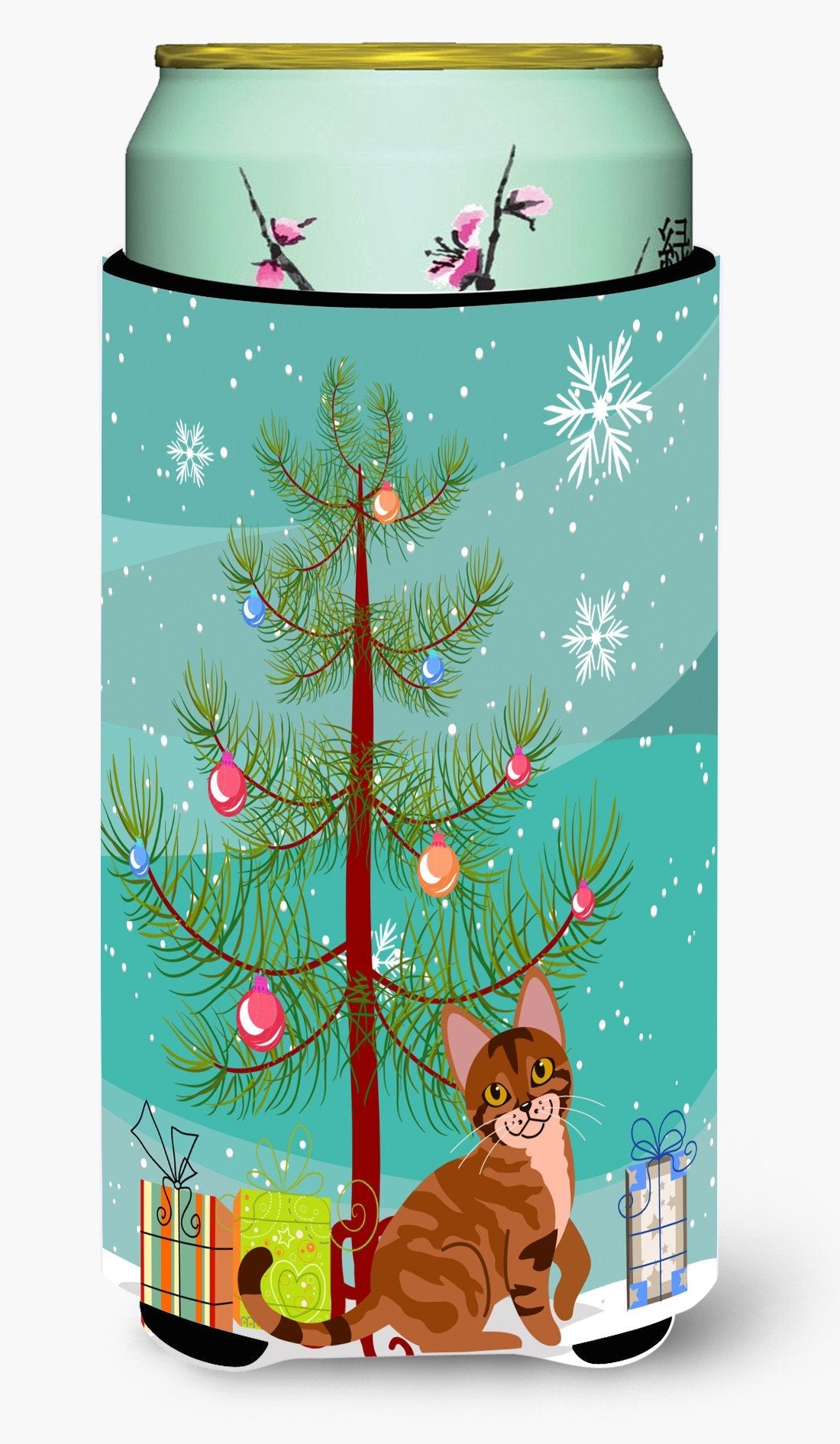 Sokoke Cat Merry Christmas Tree Tall Boy Hugger Can Cooler Sleeve Machine Washable Drink Collapsible Insulator Beverage Insulated Holder