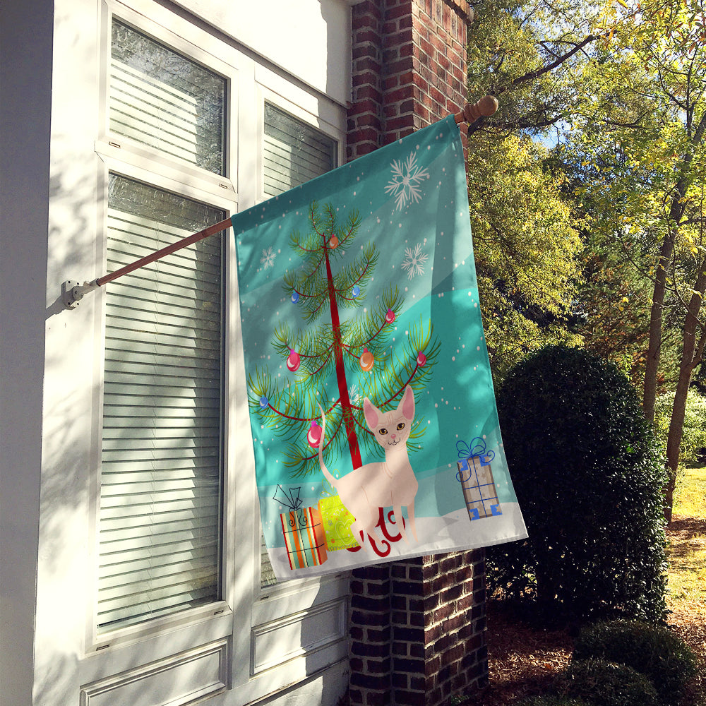 Sphynx Cat Merry Christmas Tree House Flag 28x40 Porch Sleeve Pole Decorative Outside Yard Banner Artwork Wall Hanging, Polyester