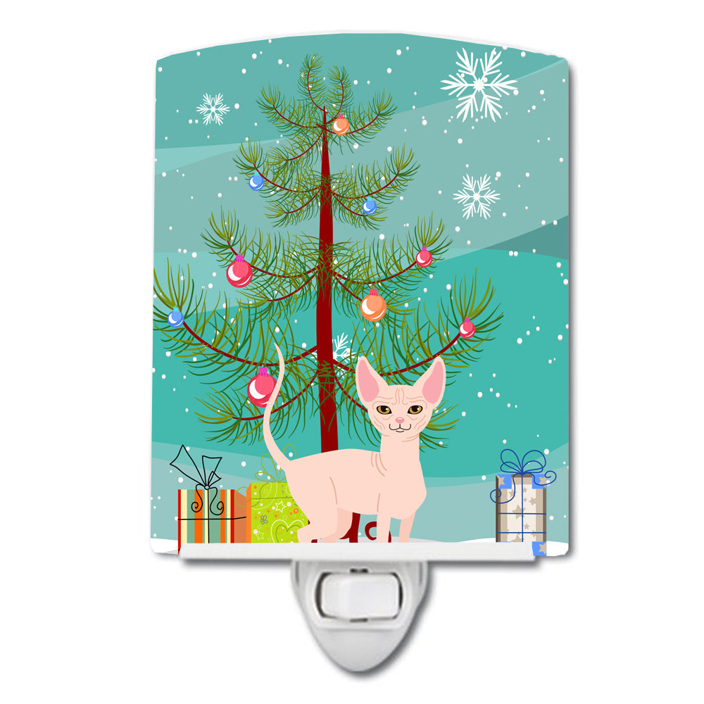 Sphynx Cat Merry Christmas Tree Ceramic Night Light Compact, UL-Certified, Ideal for Bedroom, Bathroom, Nursery, Hallway, Kitchen, 6x4x3, Multicolor