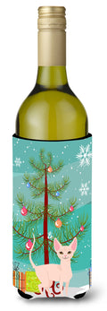 Sphynx Cat Merry Christmas Tree Wine Bottle Hugger Gift Sleeve for Standard 750 ml Bottles, Insulated Reusable Also Fits Mini Shot & Pint Bottles