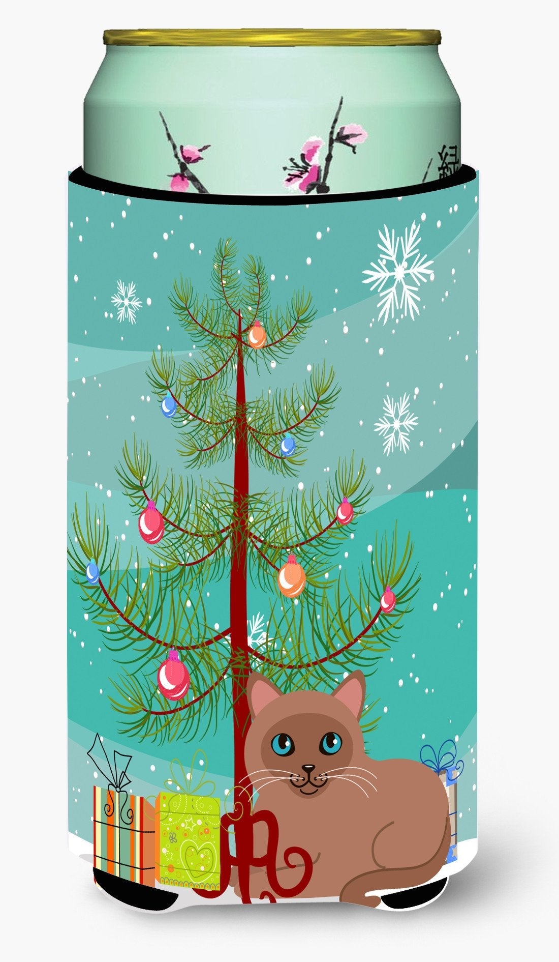 Tonkinese Cat Merry Christmas Tree Tall Boy Hugger Can Cooler Sleeve Machine Washable Drink Collapsible Insulator Beverage Insulated Holder