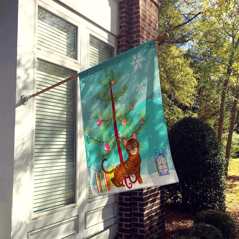 Toyger Cat Merry Christmas Tree House Flag 28x40 Porch Sleeve Pole Decorative Outside Yard Banner Artwork Wall Hanging, Polyester