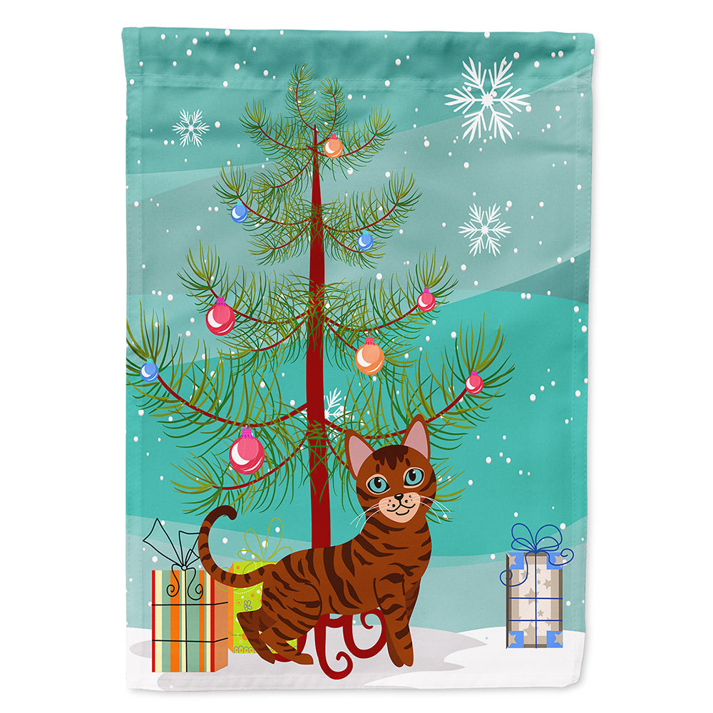 Toyger Cat Merry Christmas Tree House Flag 28x40 Porch Sleeve Pole Decorative Outside Yard Banner Artwork Wall Hanging, Polyester