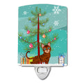 Toyger Cat Merry Christmas Tree Ceramic Night Light Compact, UL-Certified, Ideal for Bedroom, Bathroom, Nursery, Hallway, Kitchen, 6x4x3, Multicolor