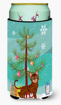 Toyger Cat Merry Christmas Tree Tall Boy Hugger Can Cooler Sleeve Machine Washable Drink Collapsible Insulator Beverage Insulated Holder
