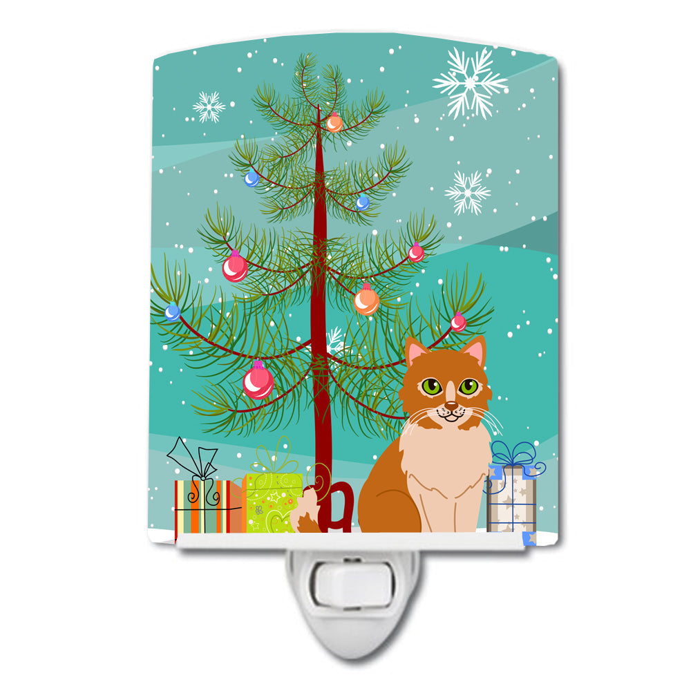 Merry Christmas Tree Ural Rex Cat Ceramic Night Light Compact, UL-Certified, Ideal for Bedroom, Bathroom, Nursery, Hallway, Kitchen, 6x4x3, Multicolor