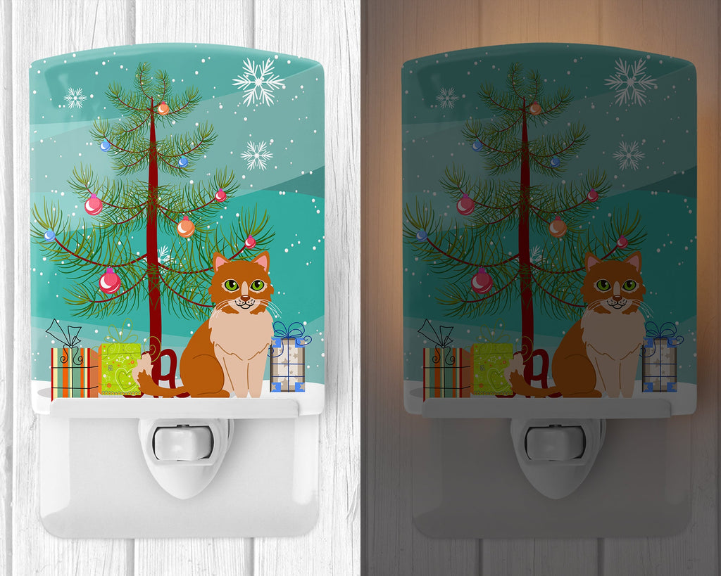 Merry Christmas Tree Ural Rex Cat Ceramic Night Light Compact, UL-Certified, Ideal for Bedroom, Bathroom, Nursery, Hallway, Kitchen, 6x4x3, Multicolor