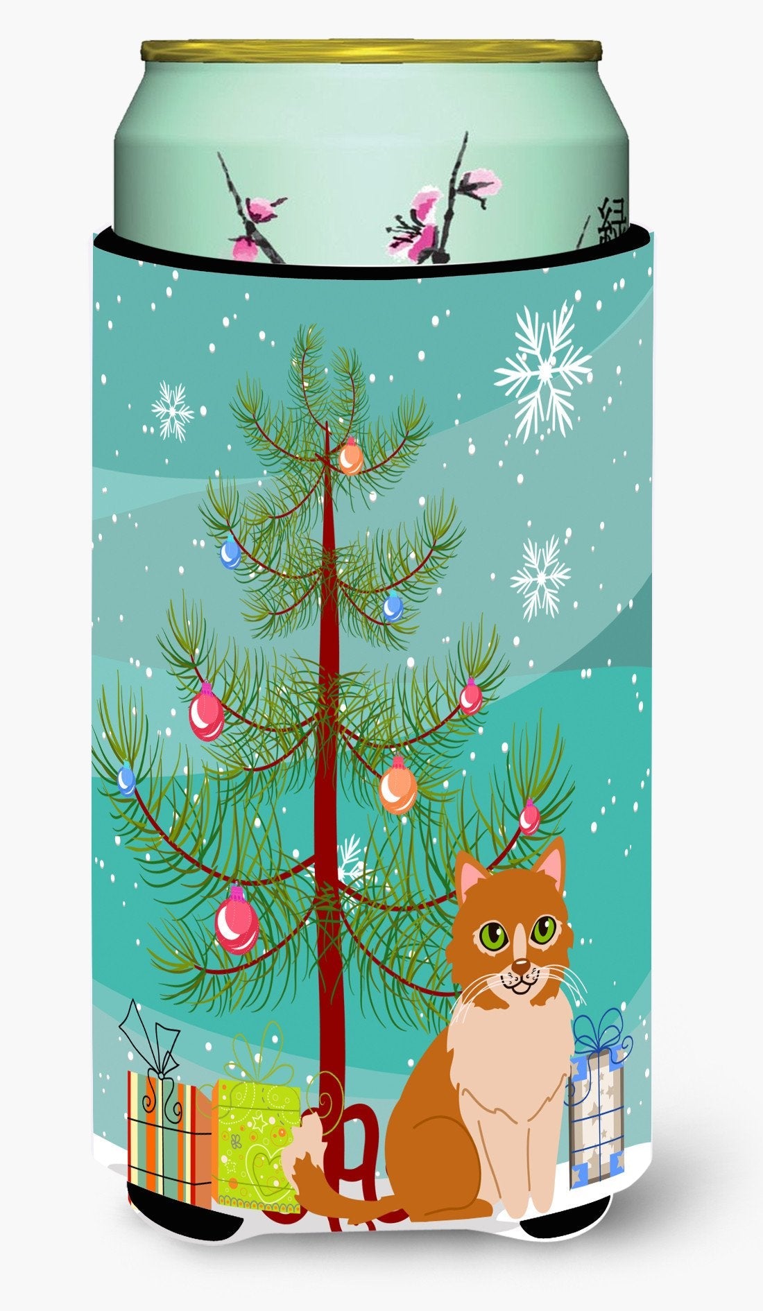 Merry Christmas Tree Ural Rex Cat Tall Boy Hugger Can Cooler Sleeve Machine Washable Drink Collapsible Insulator Beverage Insulated Holder