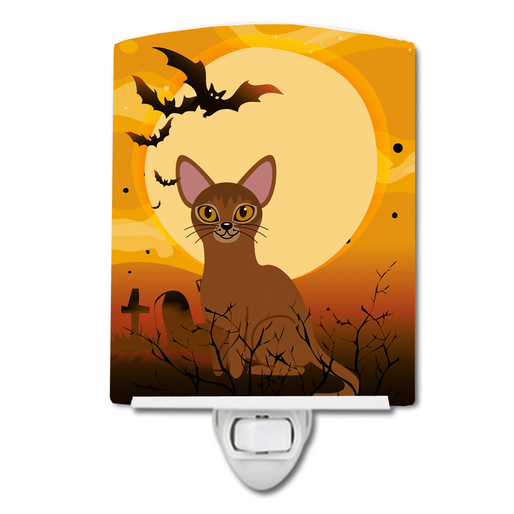 Halloween Abyssinian Cat Ceramic Night Light Compact, UL-Certified, Ideal for Bedroom, Bathroom, Nursery, Hallway, Kitchen, 6x4x3, Multicolor