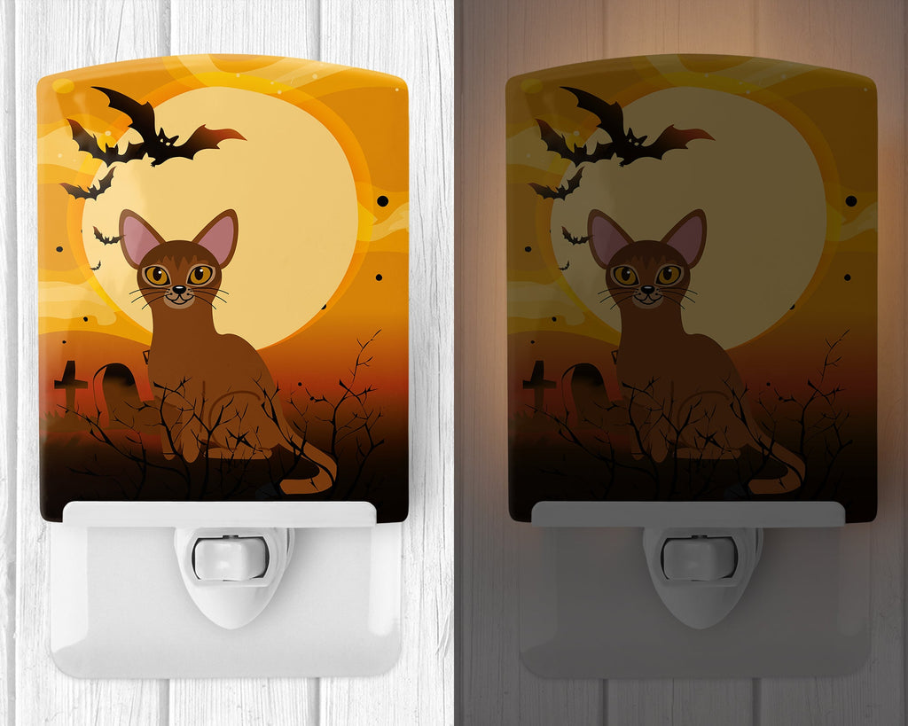 Halloween Abyssinian Cat Ceramic Night Light Compact, UL-Certified, Ideal for Bedroom, Bathroom, Nursery, Hallway, Kitchen, 6x4x3, Multicolor