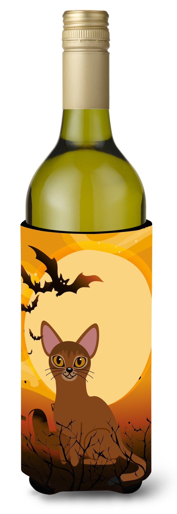 Halloween Abyssinian Cat Wine Bottle Hugger Gift Sleeve for Standard 750 ml Bottles, Insulated Reusable Also Fits Mini Shot & Pint Bottles