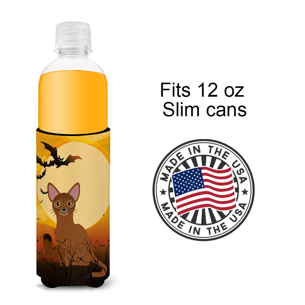 Halloween Abyssinian Cat Slim Can Hugger , Insulated Foam Hugger for 12 oz Slim Cans, Beer Bottles & Water Bottles, Printed in USA