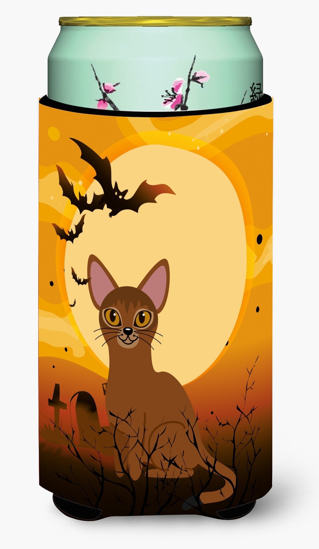 Halloween Abyssinian Cat Tall Boy Hugger Can Cooler Sleeve Machine Washable Drink Collapsible Insulator Beverage Insulated Holder