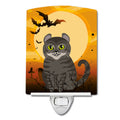 Halloween American Curl Cat Ceramic Night Light Compact, UL-Certified, Ideal for Bedroom, Bathroom, Nursery, Hallway, Kitchen, 6x4x3, Multicolor