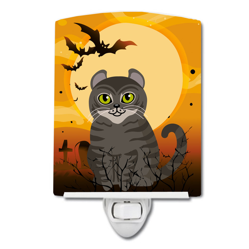 Halloween American Curl Cat Ceramic Night Light Compact, UL-Certified, Ideal for Bedroom, Bathroom, Nursery, Hallway, Kitchen, 6x4x3, Multicolor