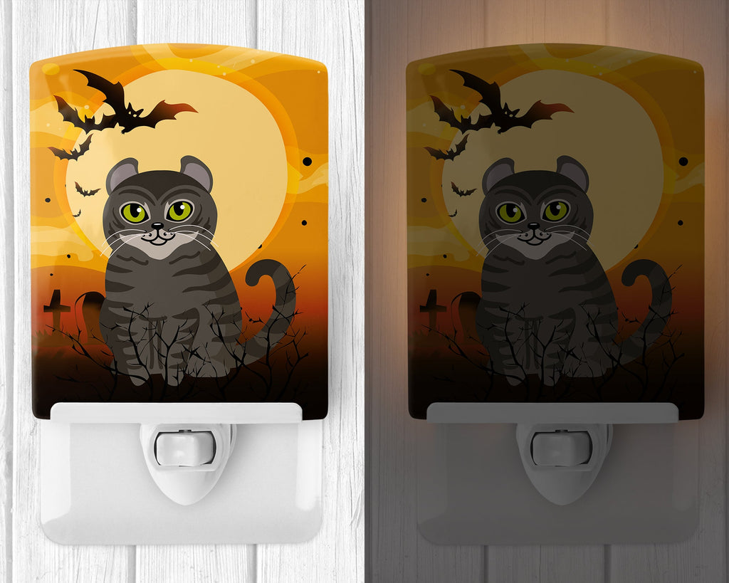 Halloween American Curl Cat Ceramic Night Light Compact, UL-Certified, Ideal for Bedroom, Bathroom, Nursery, Hallway, Kitchen, 6x4x3, Multicolor