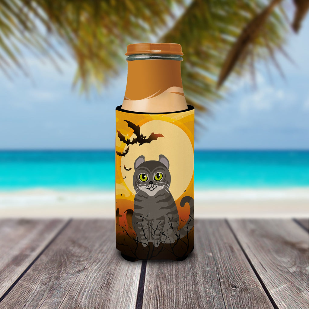 Halloween American Curl Cat Slim Can Hugger , Insulated Foam Hugger for 12 oz Slim Cans, Beer Bottles & Water Bottles, Printed in USA