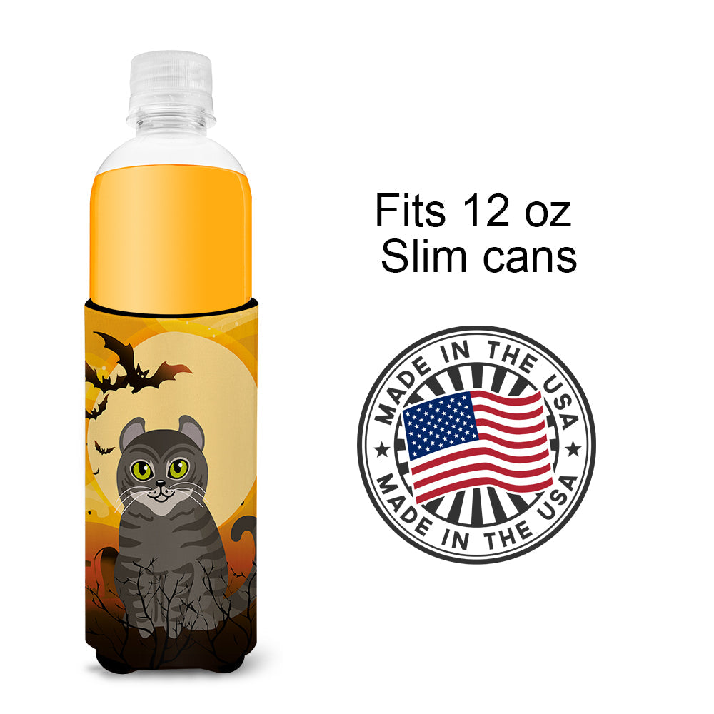 Halloween American Curl Cat Slim Can Hugger , Insulated Foam Hugger for 12 oz Slim Cans, Beer Bottles & Water Bottles, Printed in USA