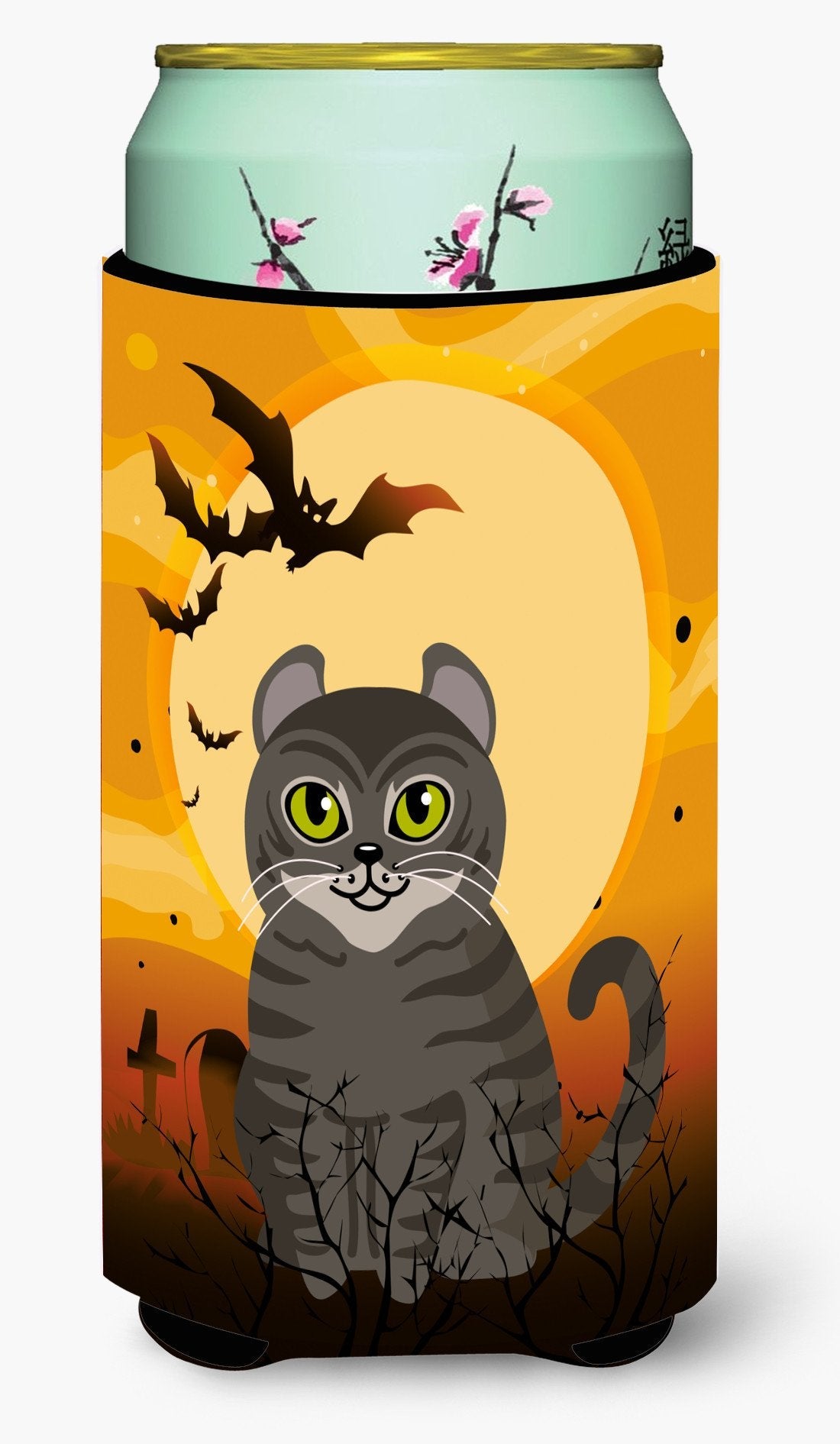 Halloween American Curl Cat Tall Boy Hugger Can Cooler Sleeve Machine Washable Drink Collapsible Insulator Beverage Insulated Holder