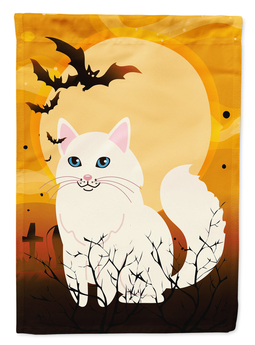 Halloween Turkish Angora Cat House Flag 28x40 Porch Sleeve Pole Decorative Outside Yard Banner Artwork Wall Hanging, Polyester