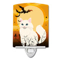 Halloween Turkish Angora Cat Ceramic Night Light Compact, UL-Certified, Ideal for Bedroom, Bathroom, Nursery, Hallway, Kitchen, 6x4x3, Multicolor