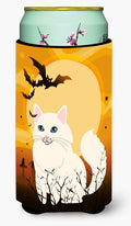 Halloween Turkish Angora Cat Tall Boy Hugger Can Cooler Sleeve Machine Washable Drink Collapsible Insulator Beverage Insulated Holder