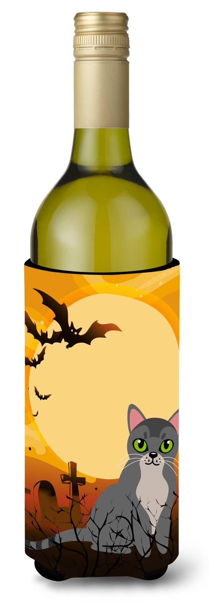 Halloween Asian Cat Wine Bottle Hugger Gift Sleeve for Standard 750 ml Bottles, Insulated Reusable Also Fits Mini Shot & Pint Bottles
