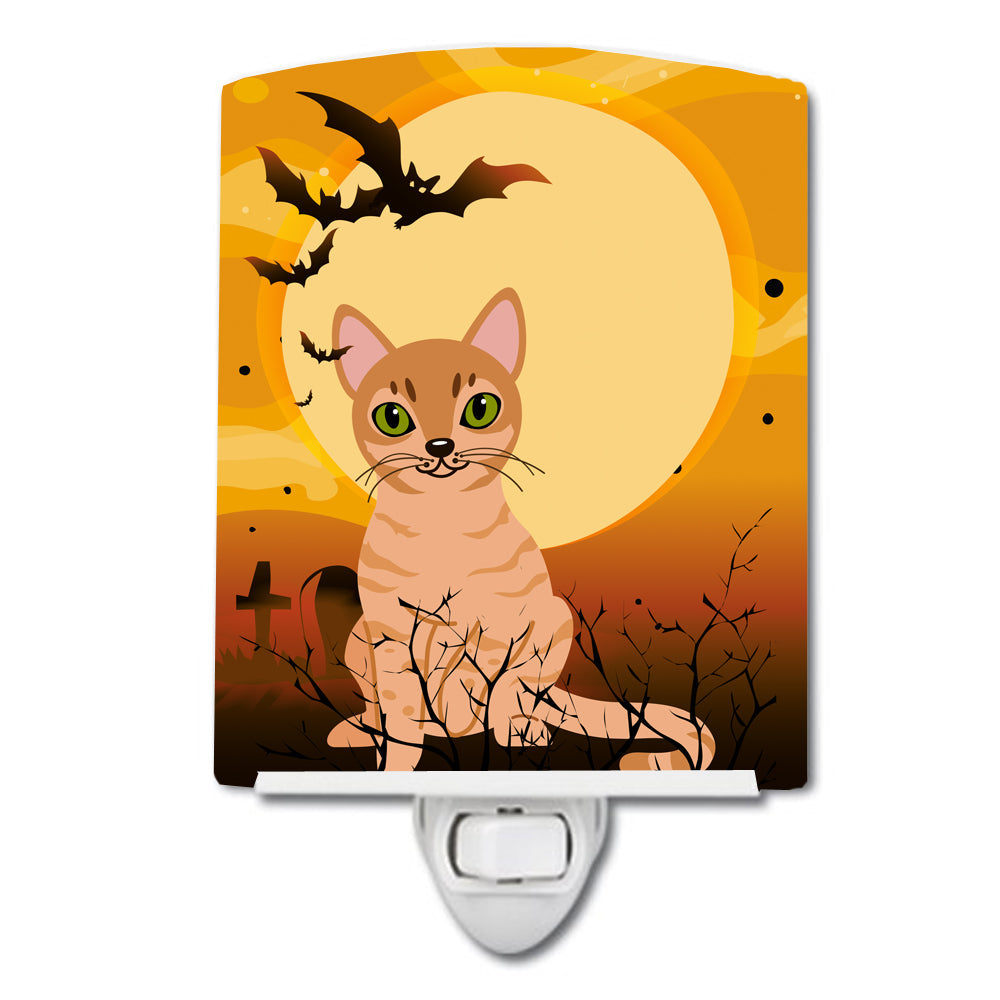 Halloween Australian Mist Cat Ceramic Night Light Compact, UL-Certified, Ideal for Bedroom, Bathroom, Nursery, Hallway, Kitchen, 6x4x3, Multicolor