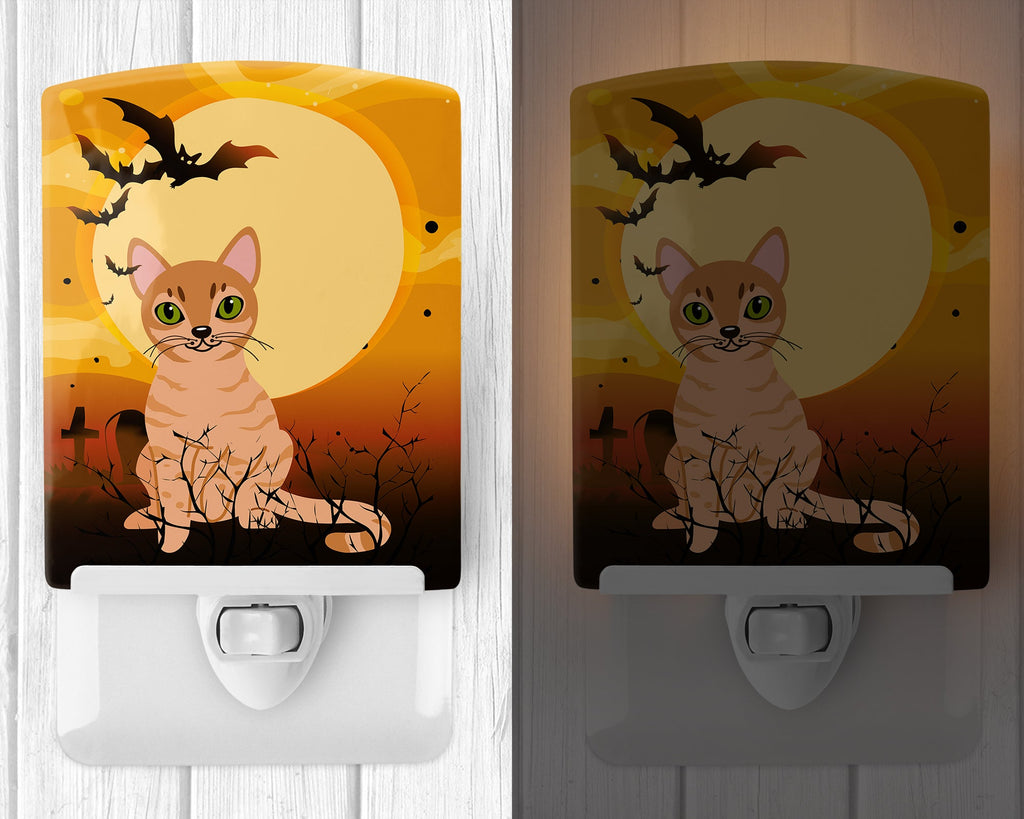Halloween Australian Mist Cat Ceramic Night Light Compact, UL-Certified, Ideal for Bedroom, Bathroom, Nursery, Hallway, Kitchen, 6x4x3, Multicolor