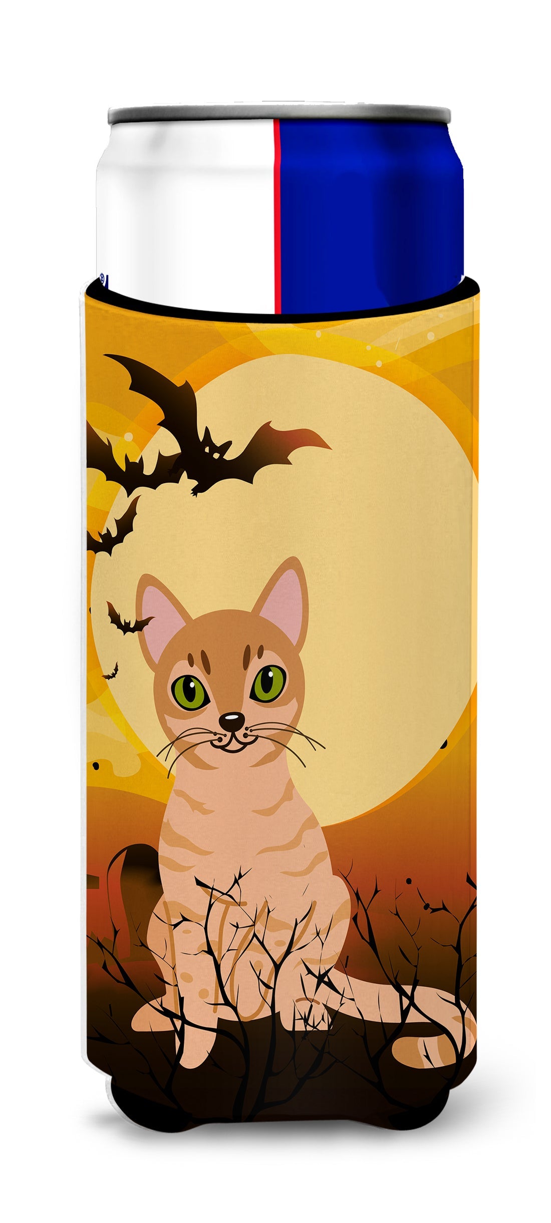 Halloween Australian Mist Cat Slim Can Hugger , Insulated Foam Hugger for 12 oz Slim Cans, Beer Bottles & Water Bottles, Printed in USA