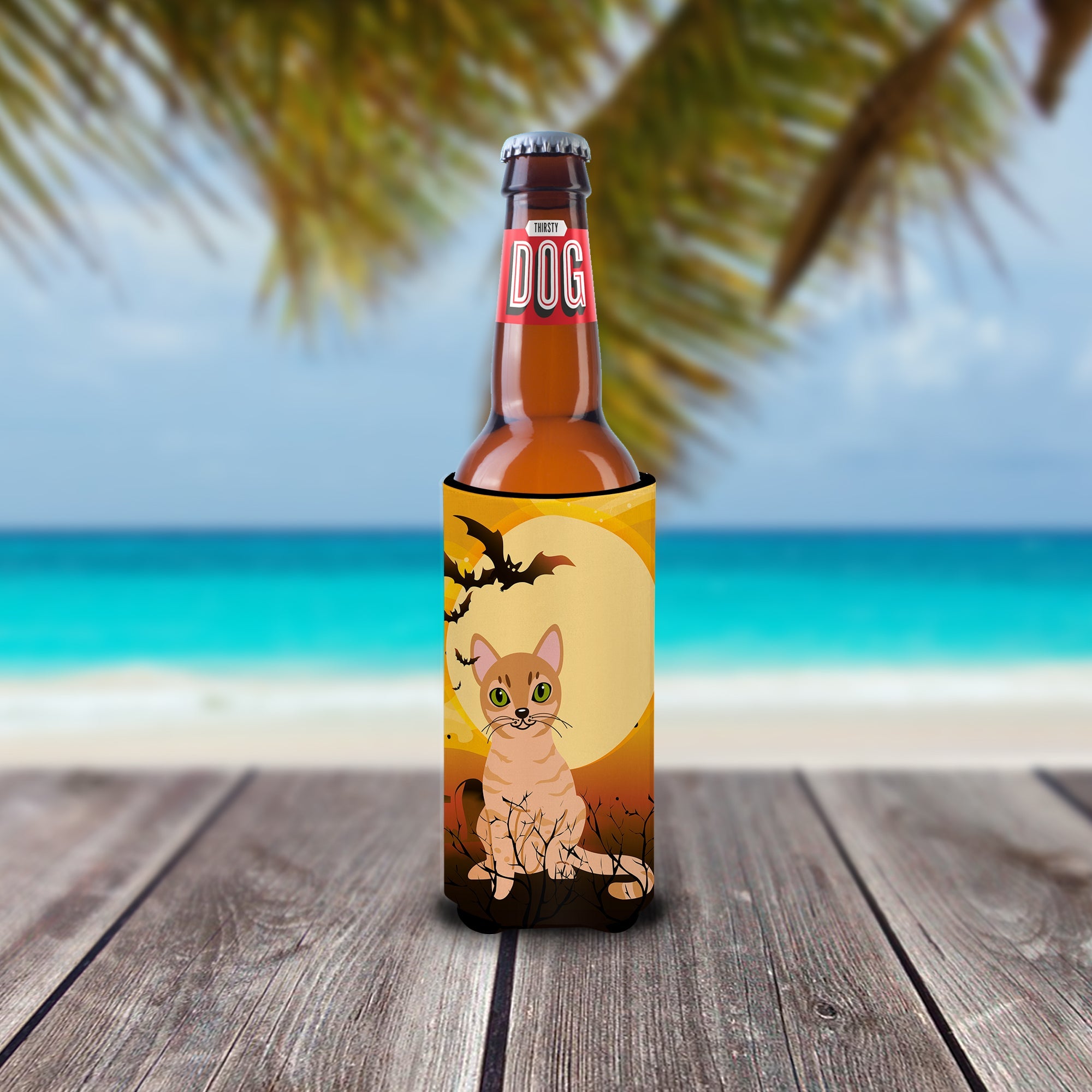 Halloween Australian Mist Cat Slim Can Hugger , Insulated Foam Hugger for 12 oz Slim Cans, Beer Bottles & Water Bottles, Printed in USA