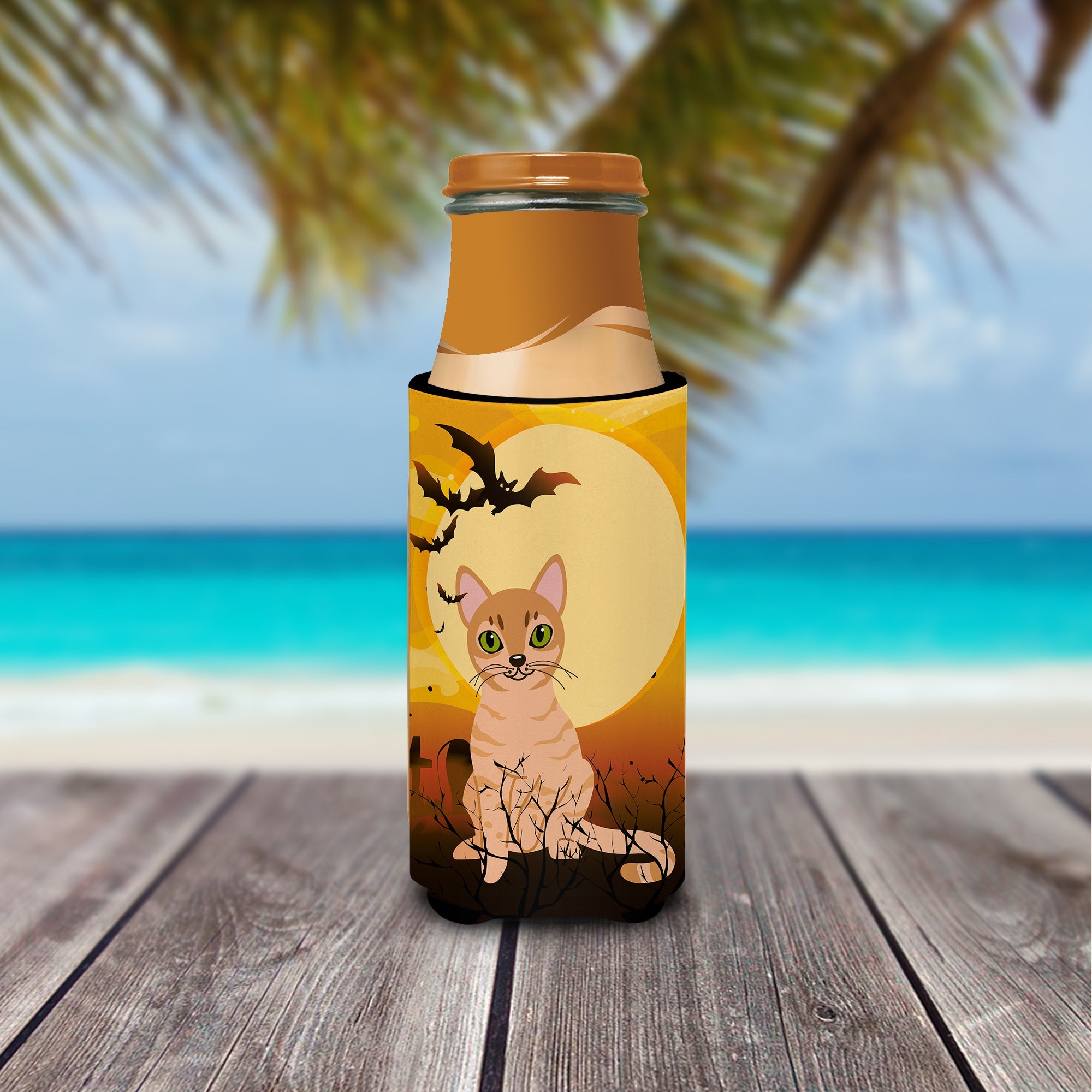 Halloween Australian Mist Cat Slim Can Hugger , Insulated Foam Hugger for 12 oz Slim Cans, Beer Bottles & Water Bottles, Printed in USA