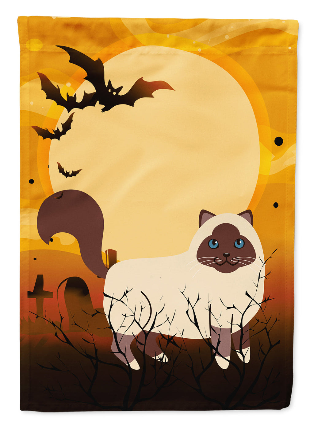 Halloween Birman Cat House Flag 28x40 Porch Sleeve Pole Decorative Outside Yard Banner Artwork Wall Hanging, Polyester
